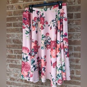 Modcloth Pink Floral A-Line Skirt, Size L